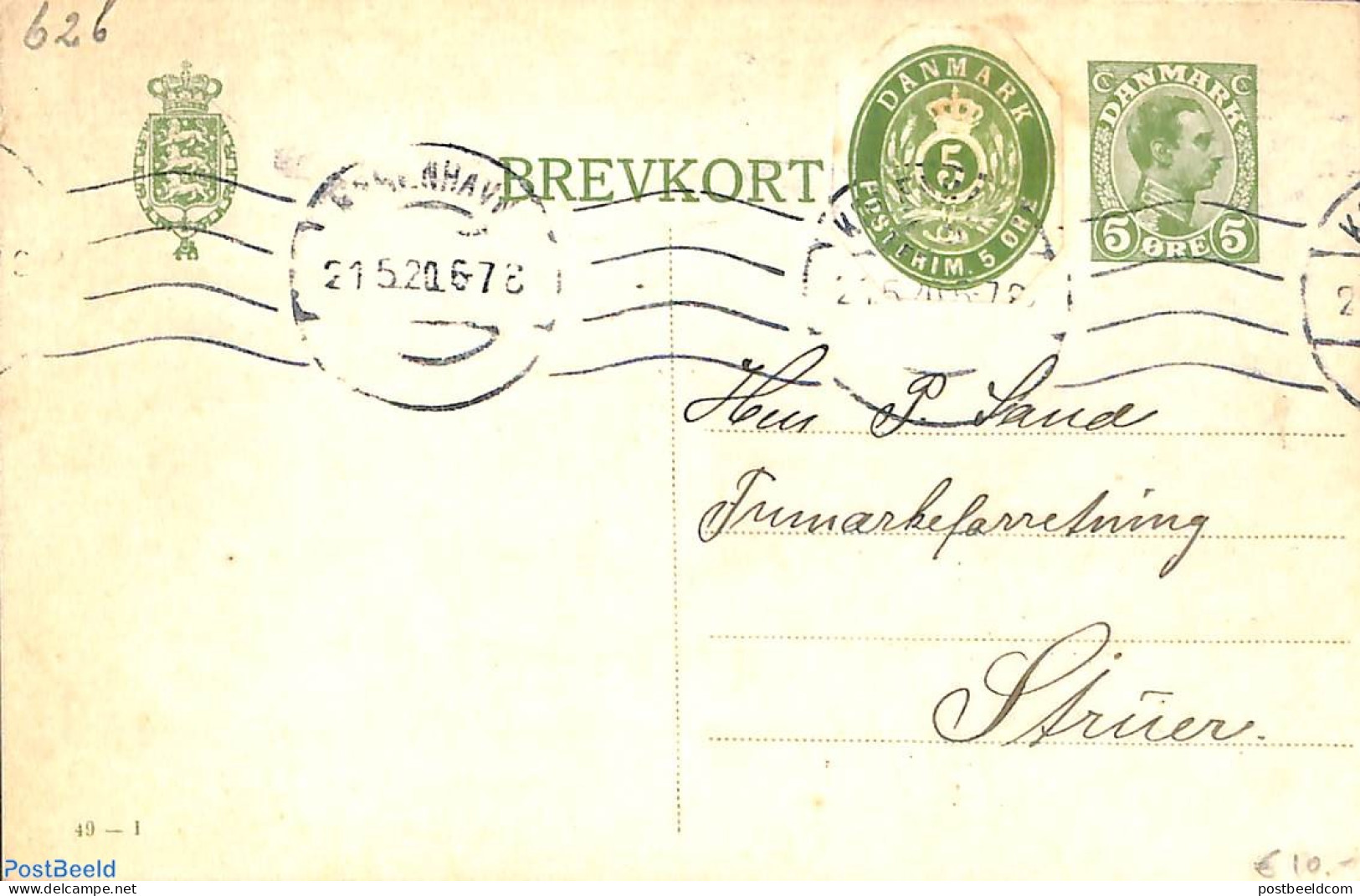 Denmark 1920 Postcard 5o, Uprated With 5o From Envelope, Used, Used Postal Stationary - Lettres & Documents