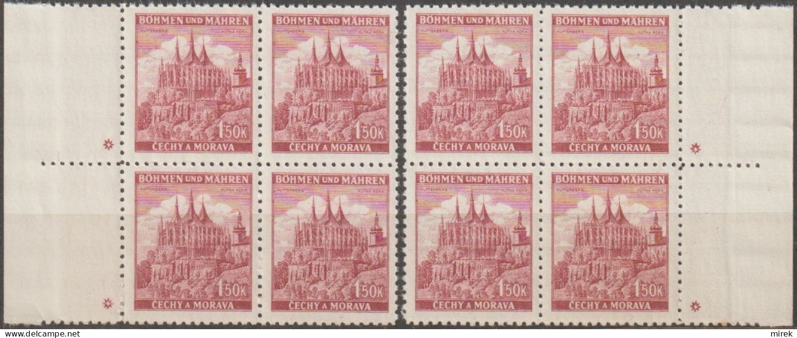 052a/ Pof. 58, Brown Red; Border 4-blocks, Plate Mark * - Ungebraucht