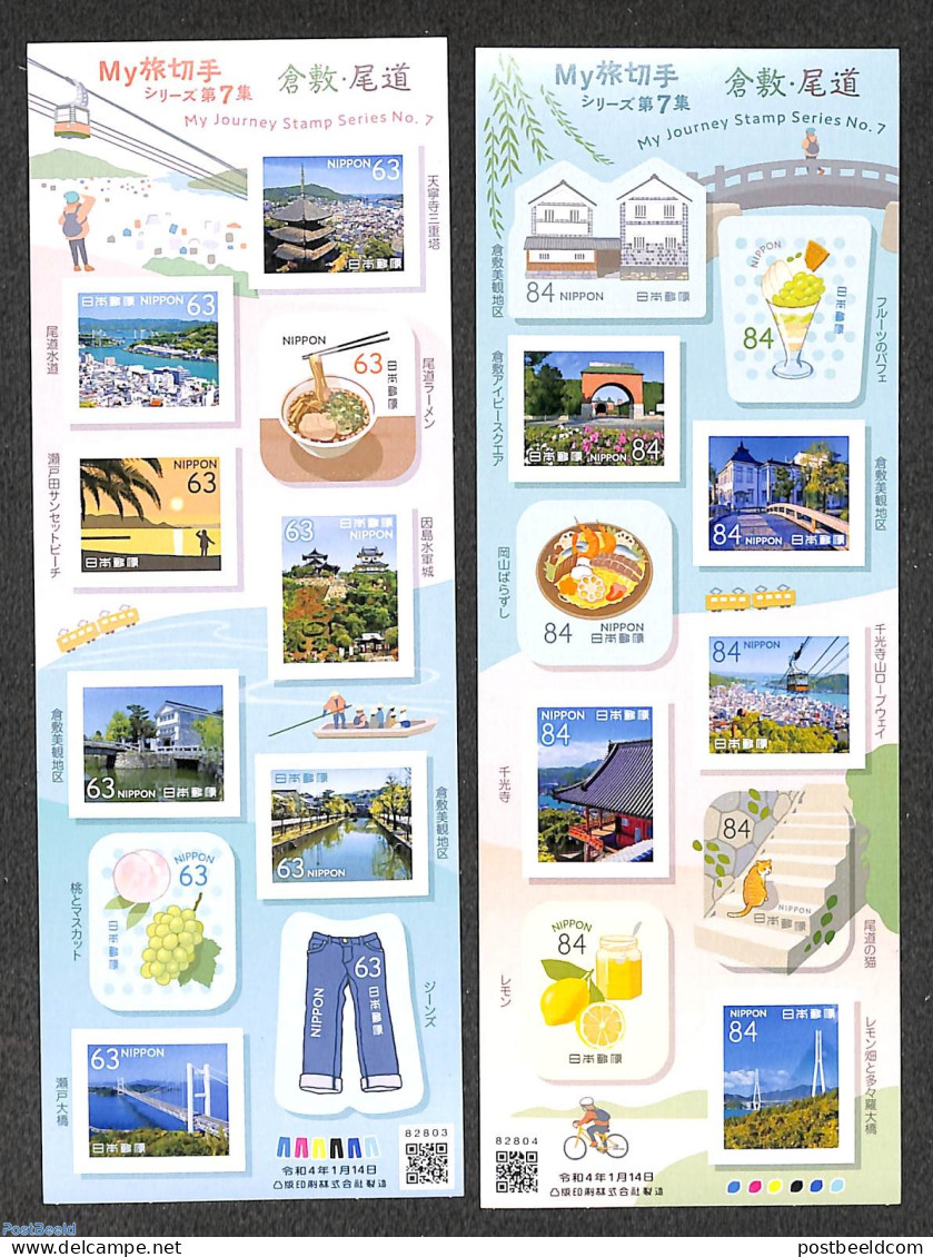 Japan 2022 My Journey No. 7, 20v (2 M/s S-a), Mint NH, Health - Transport - Food & Drink - Cableways - Art - Bridges A.. - Unused Stamps