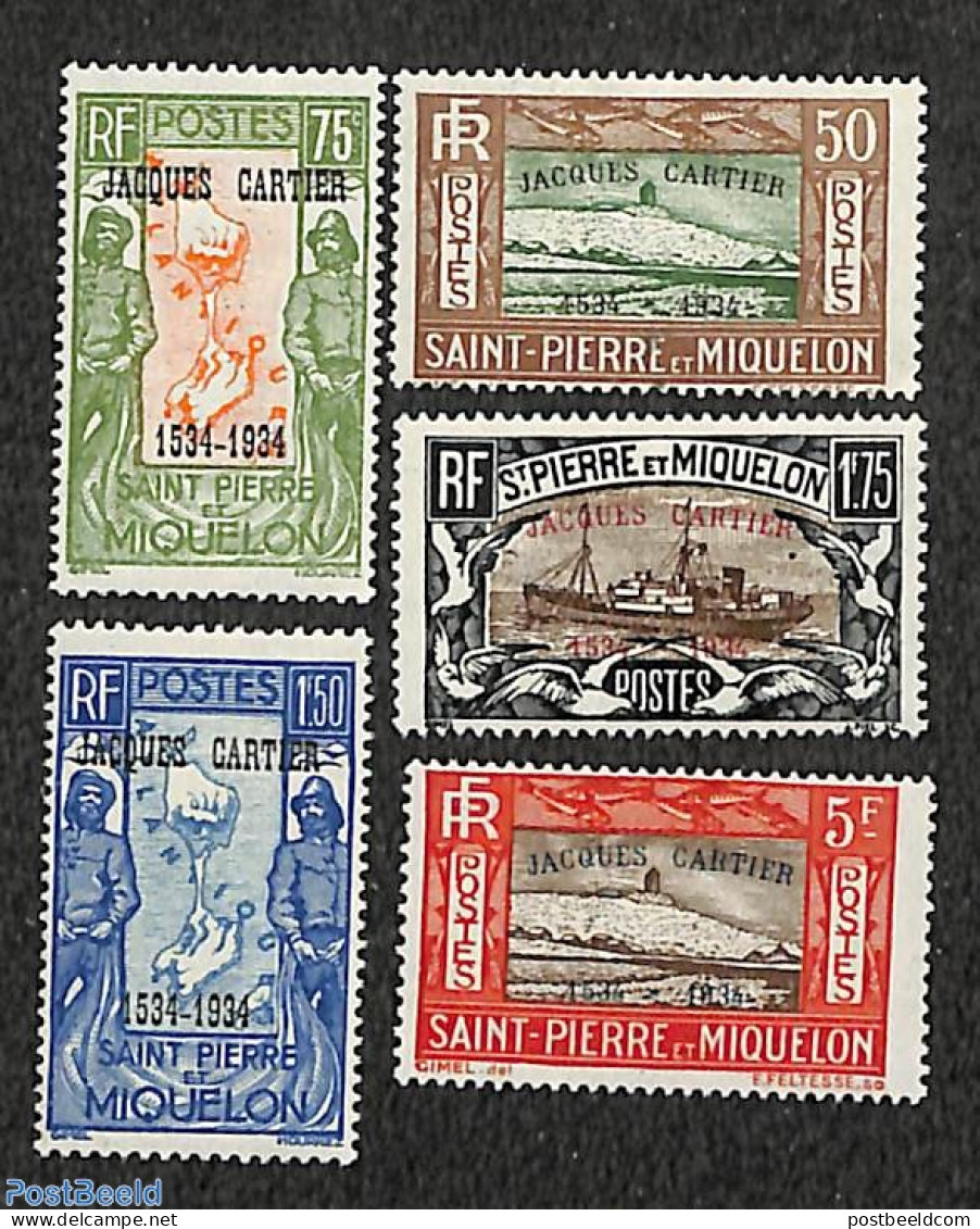 Saint Pierre And Miquelon 1934 Discovery Of Canada 5v, Unused (hinged), Various - Maps - Géographie