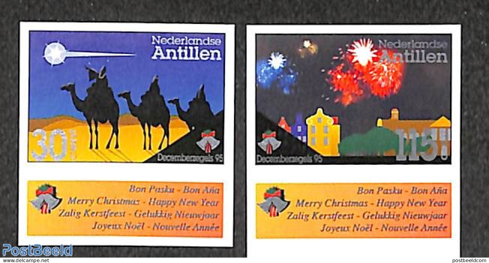 Netherlands Antilles 1995 Christmas 2v, Imperforated, Mint NH, Nature - Religion - Camels - Christmas - Noël