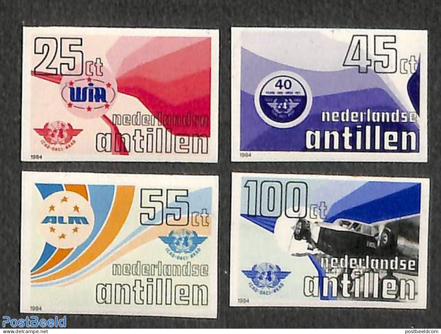Netherlands Antilles 1984 40 Years ICAO 4v, Imperforated, Mint NH, Transport - Aircraft & Aviation - Avions