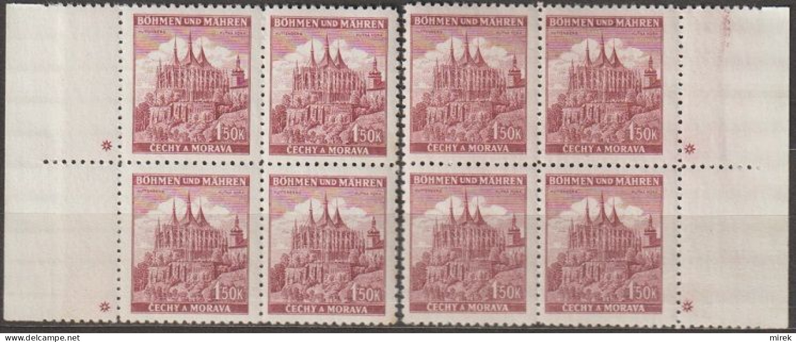 053/ Pof. 58, Brown Violet; Border 4-blocks, Plate Mark + - Unused Stamps