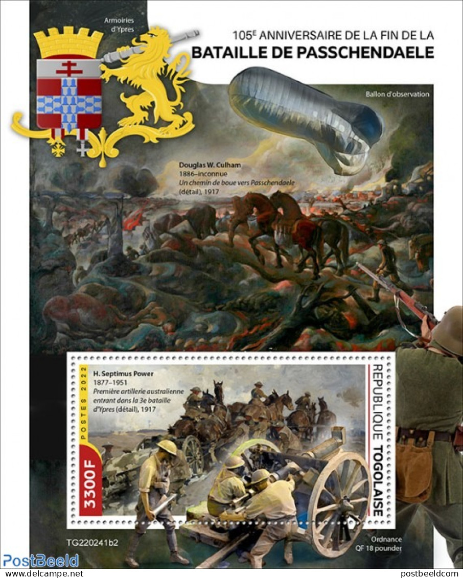 Togo 2022 105the Anniversary Of The End Of The Battle Of Passchendaele, Mint NH, History - Nature - Transport - Horses.. - Avions