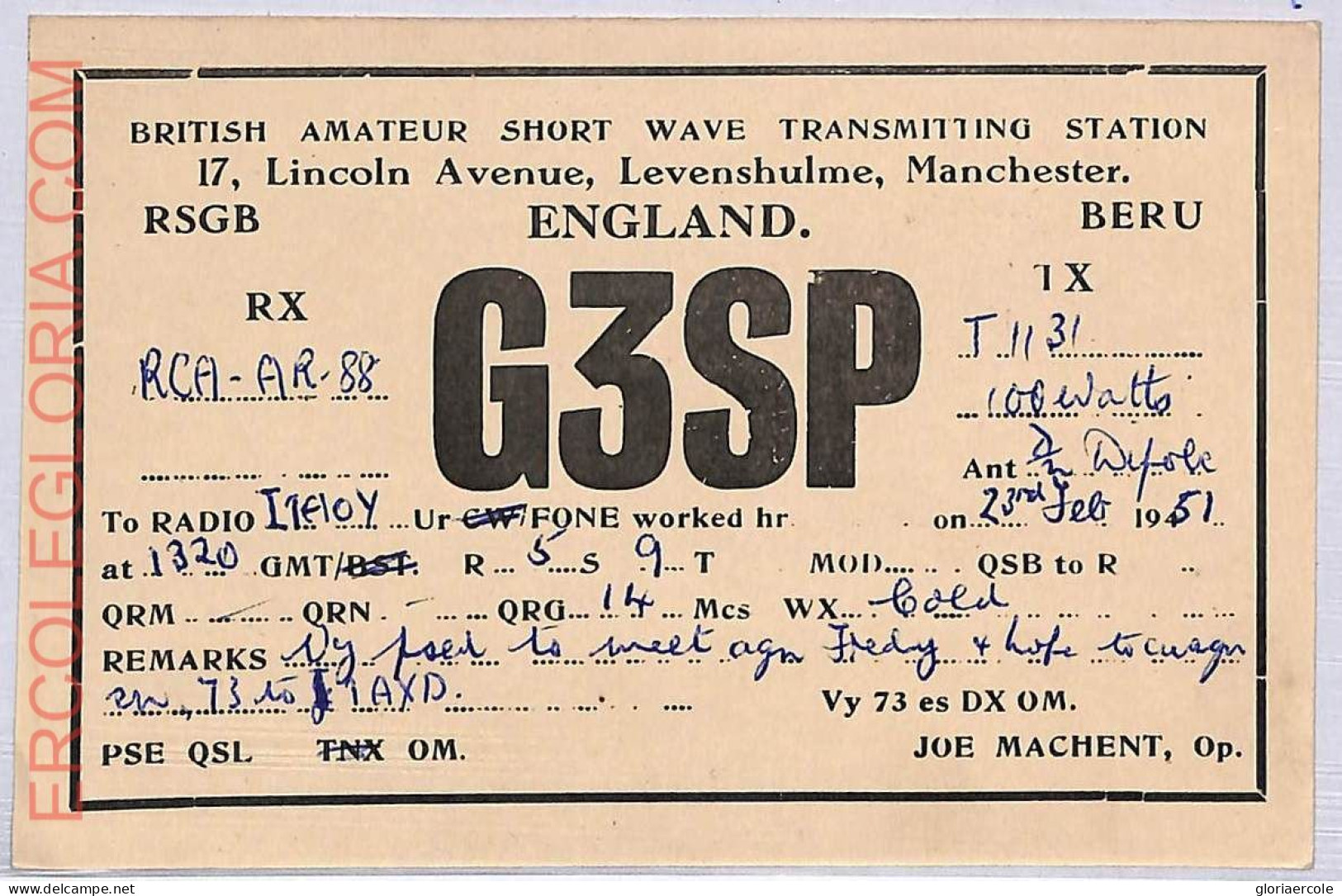 Ad9161 - GREAT BRITAIN - RADIO FREQUENCY CARD - England - 1951 - Radio