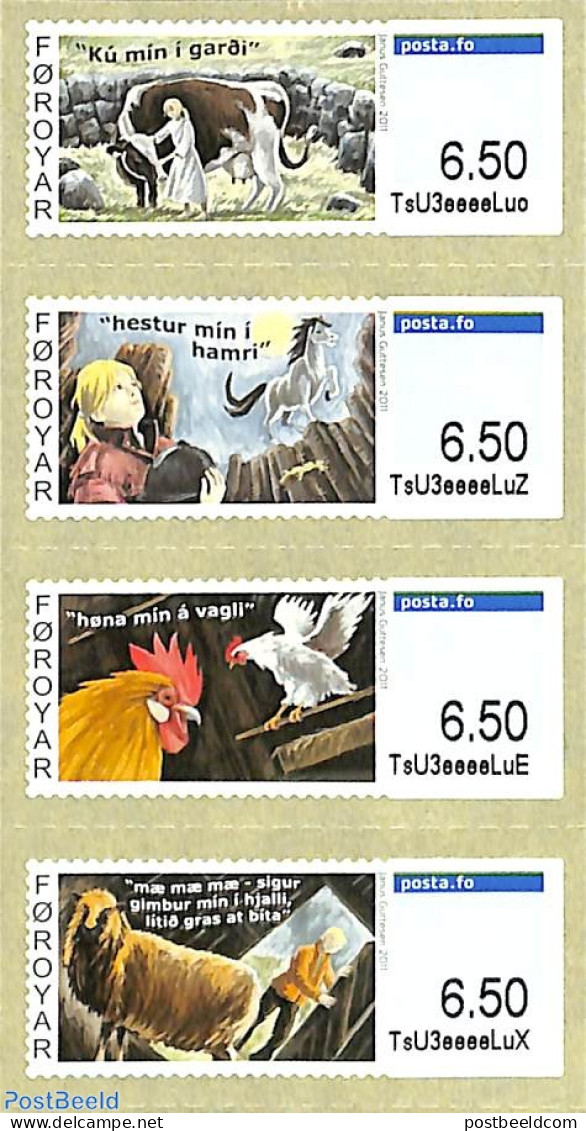 Faroe Islands 2011 Automat Stamps, Domestic Animals 4v, Mint NH, Nature - Birds - Cattle - Horses - Poultry - Automat .. - Timbres De Distributeurs [ATM]