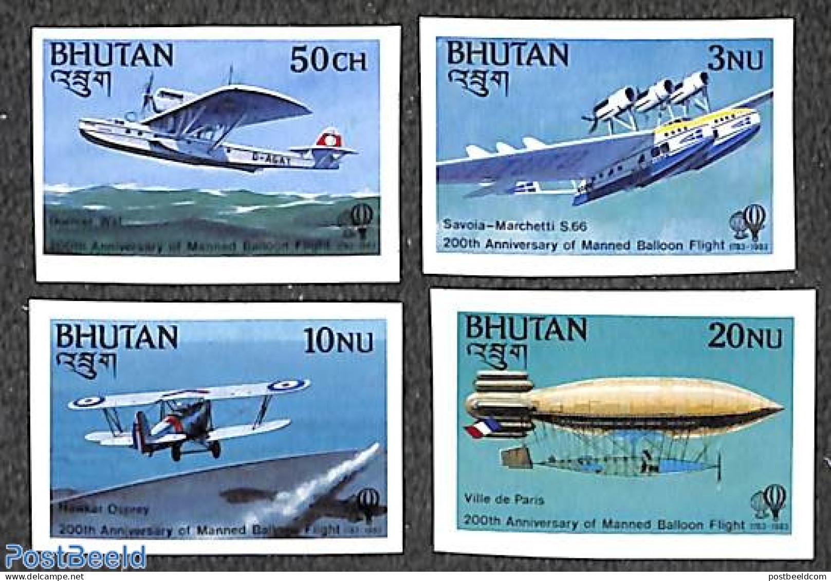 Bhutan 1983 200 Years Aviation 4v, Imperforated, Mint NH, Transport - Aircraft & Aviation - Zeppelins - Vliegtuigen