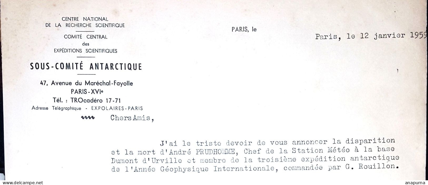 Terre Adélie, AGI,Prudhomme Station Météo, Imbert CNRS, Base Dumont D'urville, S3 Rouillon, EPF - Cartas & Documentos