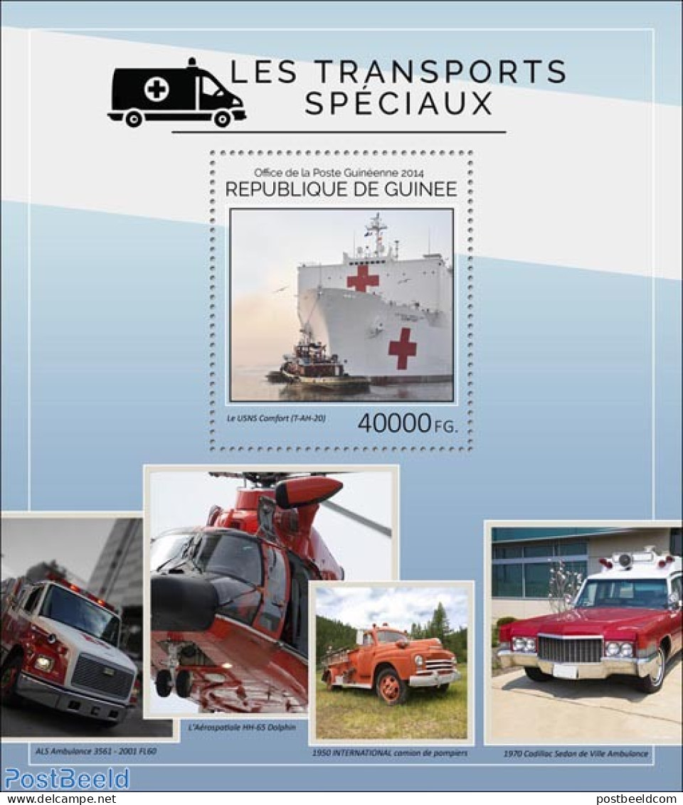 Guinea, Republic 2014 Special Transport , Mint NH, Health - Transport - Red Cross - Automobiles - Helicopters - Ships .. - Croce Rossa