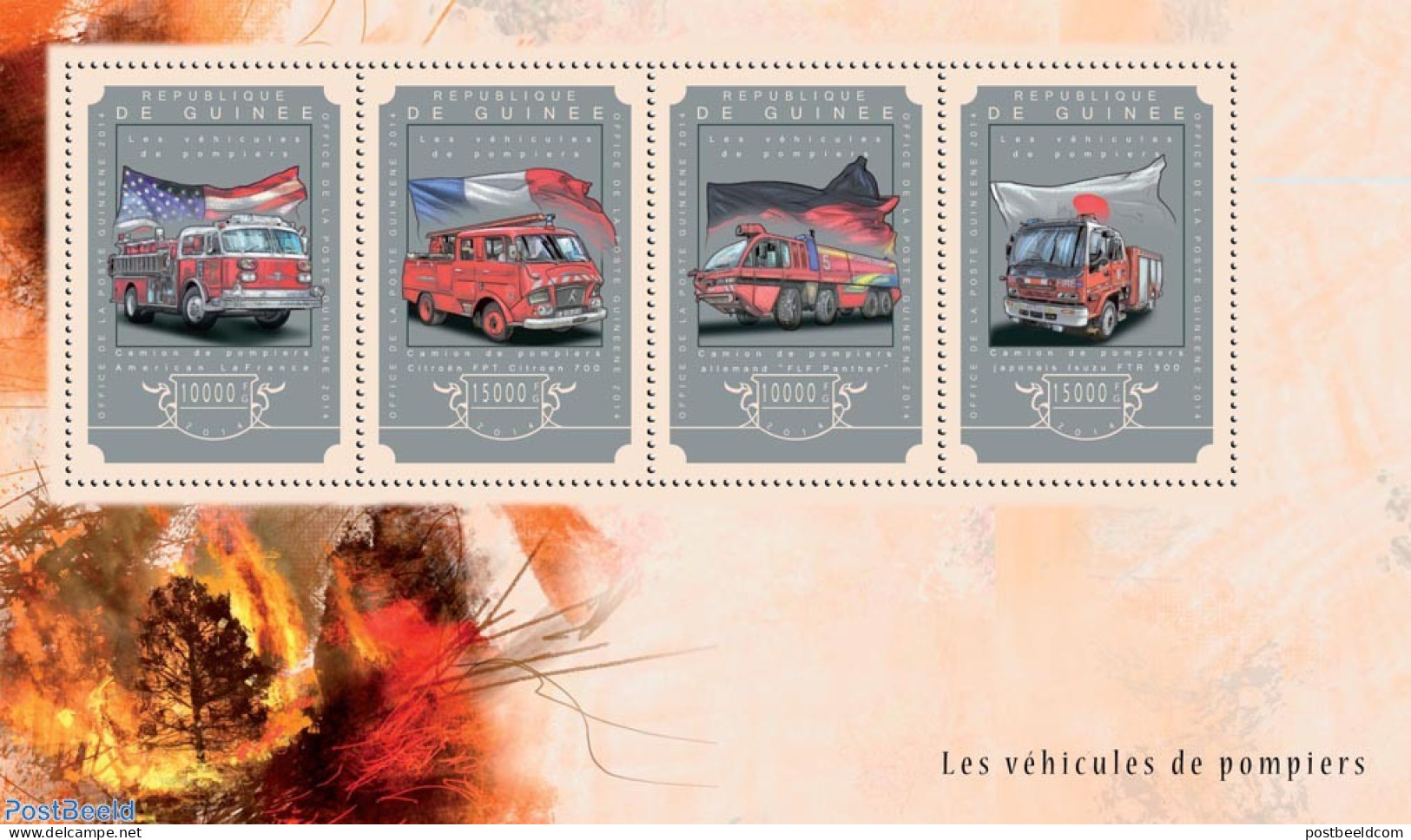Guinea, Republic 2014 Fire Engines, Mint NH, Transport - Fire Fighters & Prevention - Sapeurs-Pompiers