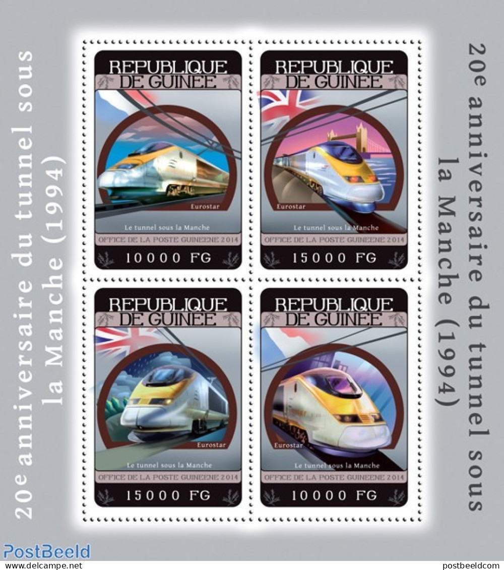 Guinea, Republic 2014 The 20th Anniversary Of The Channel Tunnel, Mint NH, Transport - Railways - Trenes