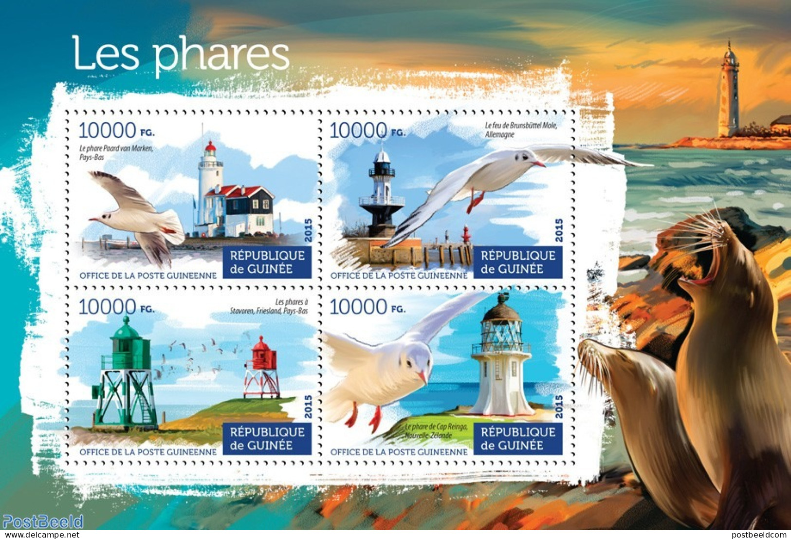 Guinea, Republic 2015 Lighthouses, Mint NH, Nature - Various - Birds - Sea Mammals - Lighthouses & Safety At Sea - Phares