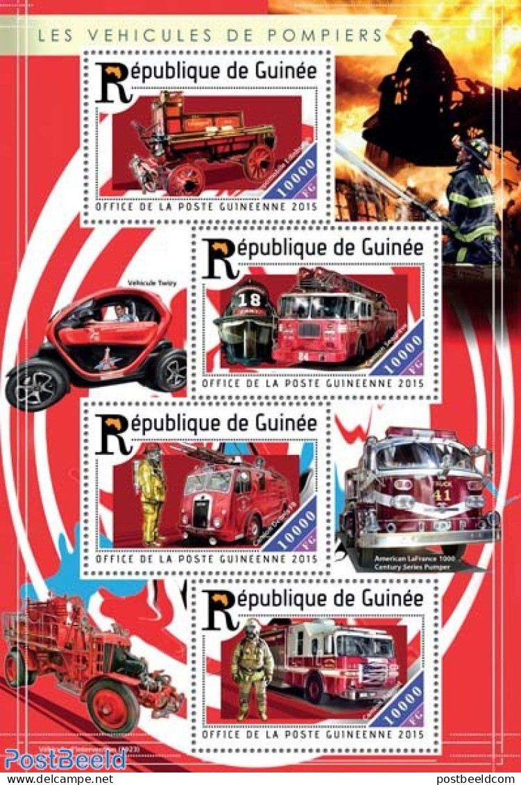 Guinea, Republic 2015 Fire Engines, Mint NH, Transport - Automobiles - Fire Fighters & Prevention - Automobili