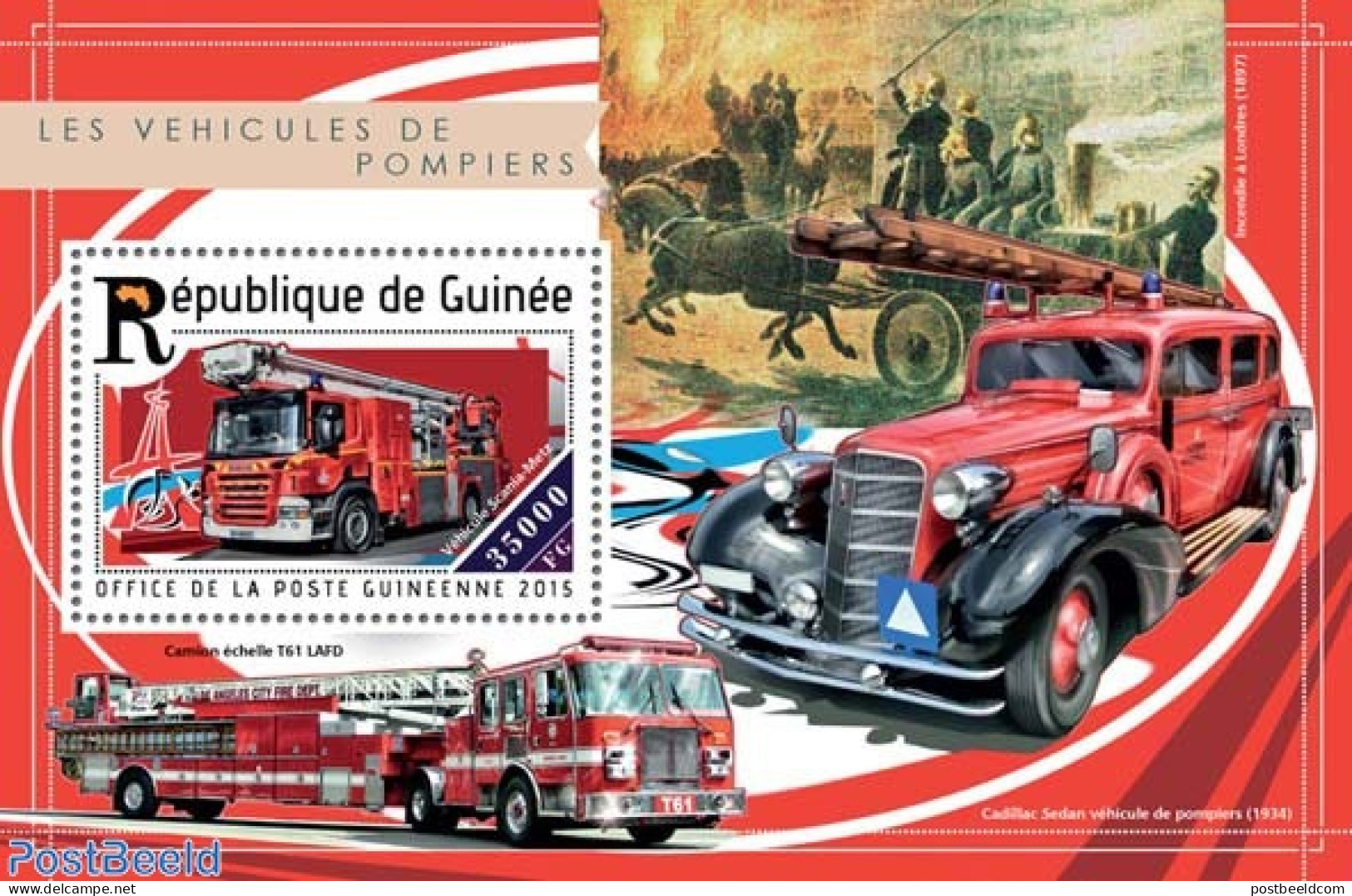 Guinea, Republic 2015 Fire Engines, Mint NH, Nature - Transport - Horses - Automobiles - Fire Fighters & Prevention - Auto's