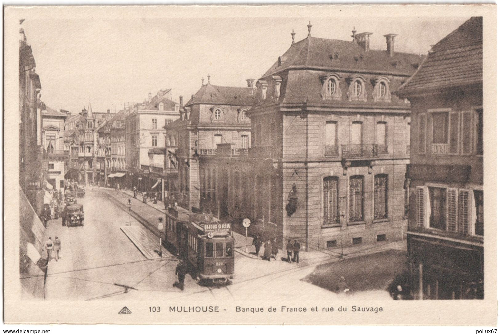 CPA DE MULHOUSE  (HAUT-RHIN)  BANQUE DE FRANCE ET RUE DU SAUVAGE - Mulhouse