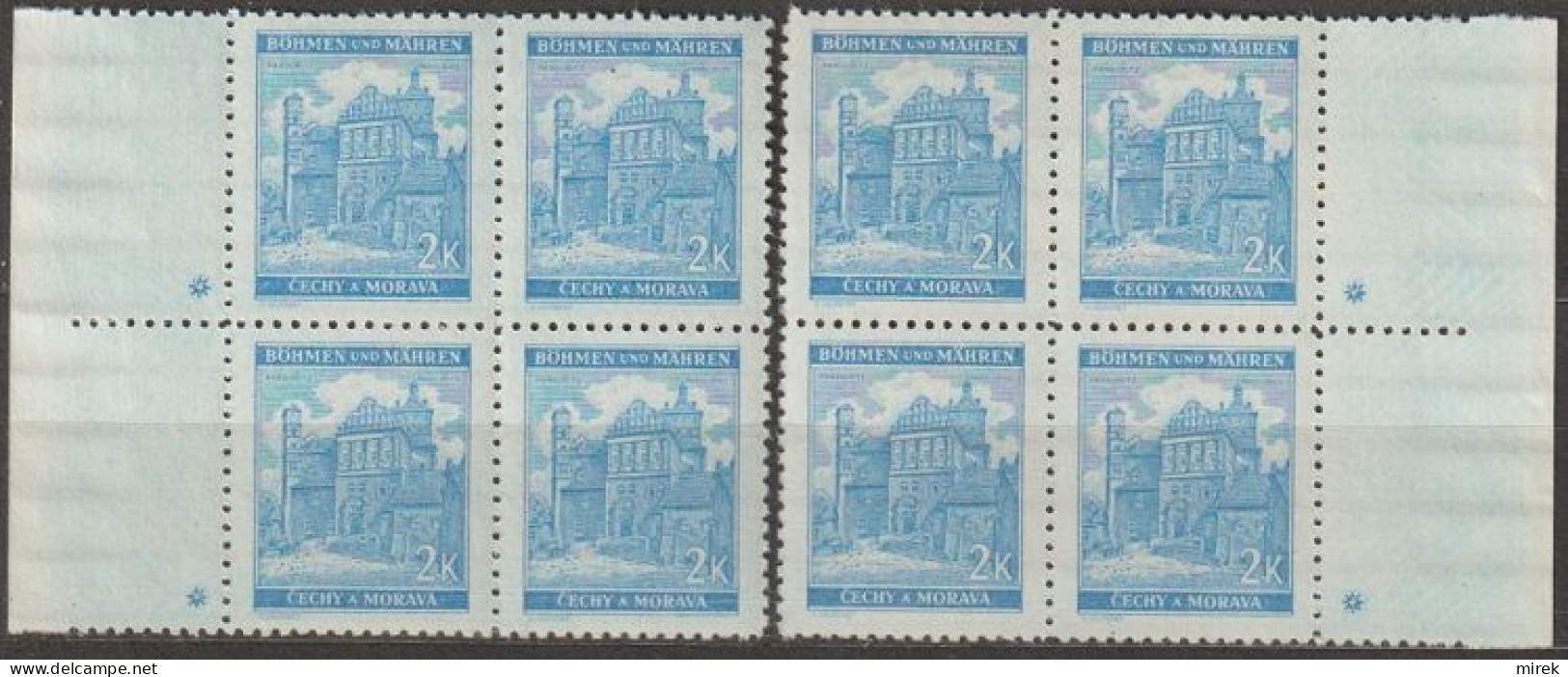 054/ Pof. 59, Light Blue; Border 4-blocks, Plate Mark + - Neufs