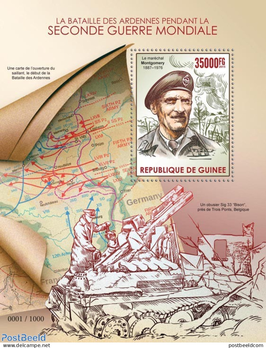 Guinea, Republic 2015 Battle Of The Bulge, Mint NH, History - Various - Militarism - World War II - Maps - Militaria