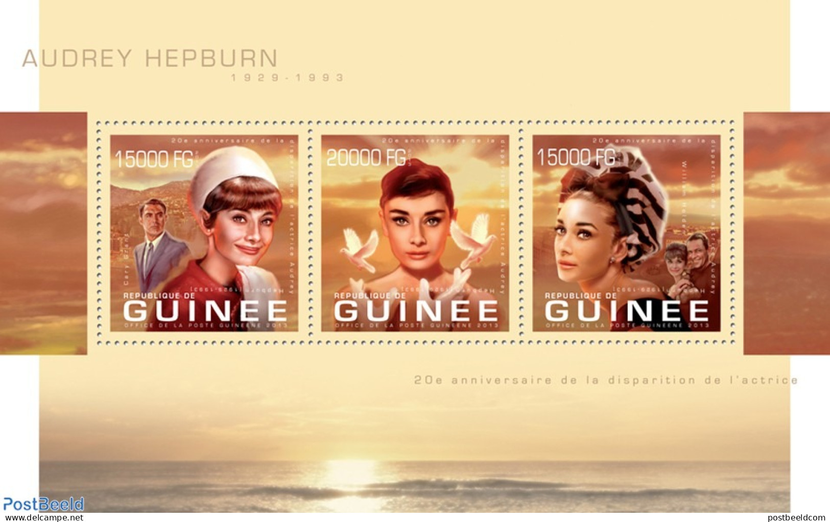 Guinea, Republic 2013 Audrey Hepburn, Mint NH, Nature - Performance Art - Movie Stars - Pigeons - Attori