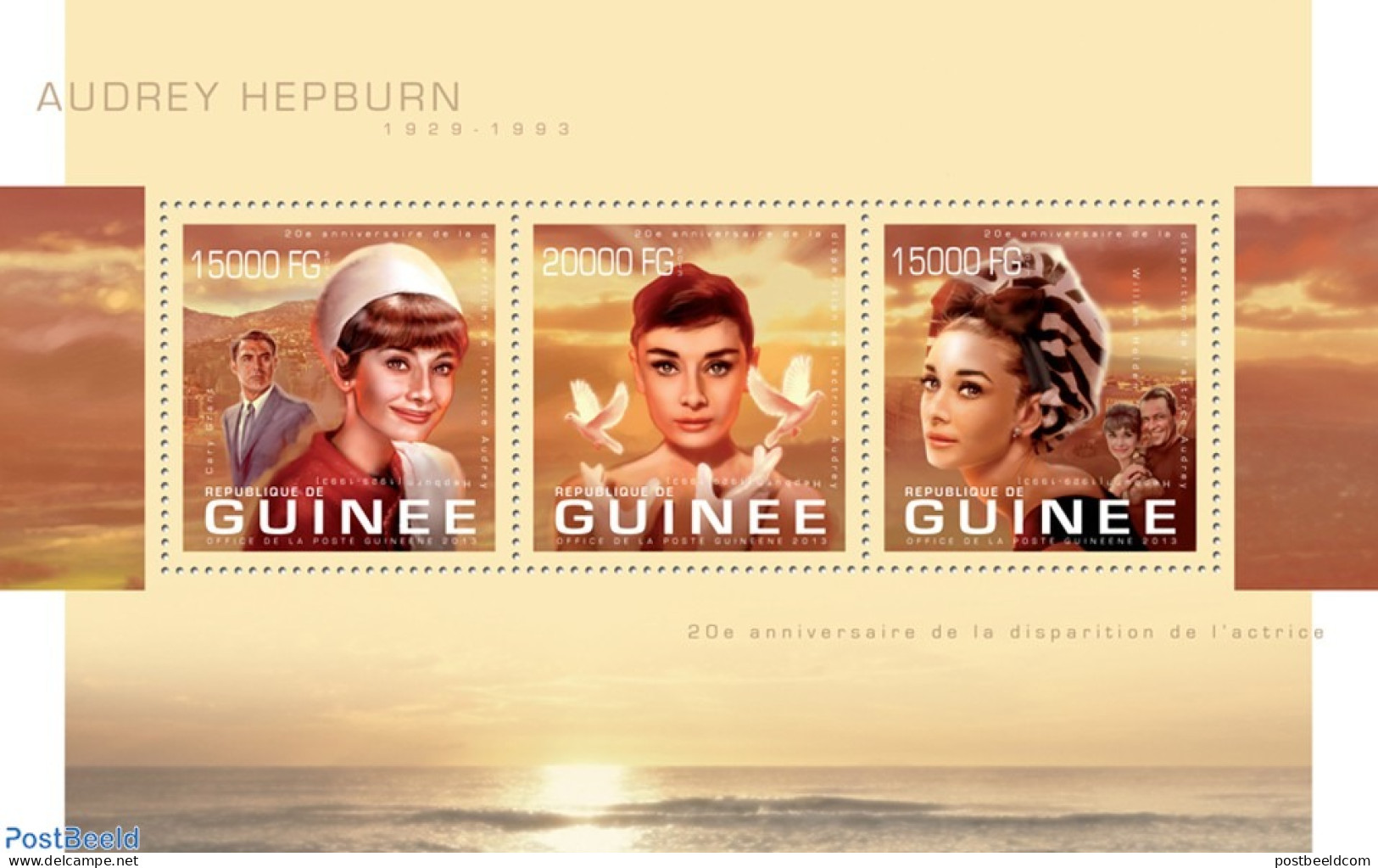 Guinea, Republic 2013 Audrey Hepburn, Mint NH, Nature - Performance Art - Movie Stars - Pigeons - Acteurs