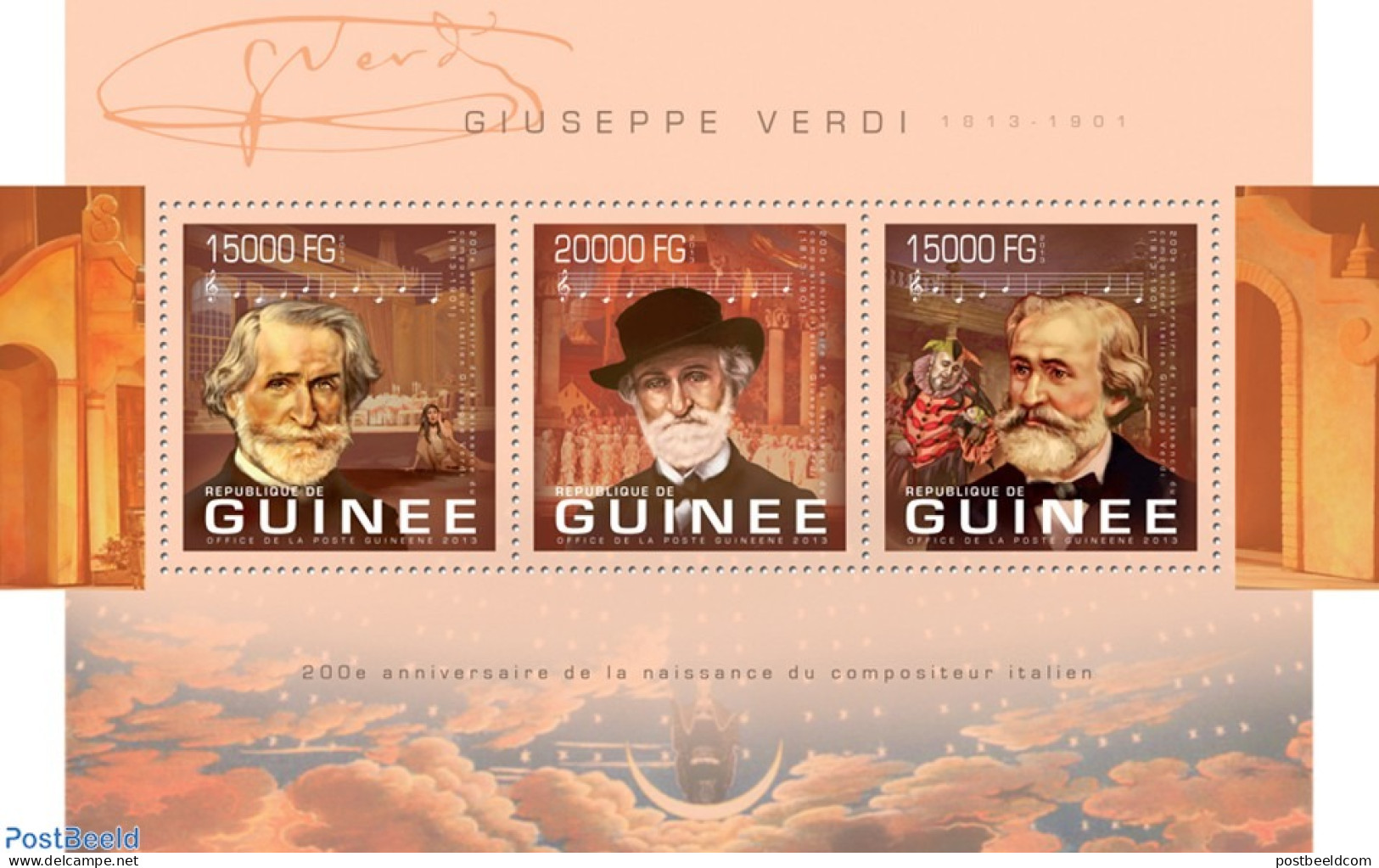 Guinea, Republic 2013 Giuseppe Verdi, Mint NH, Performance Art - Music - Art - Composers - Música