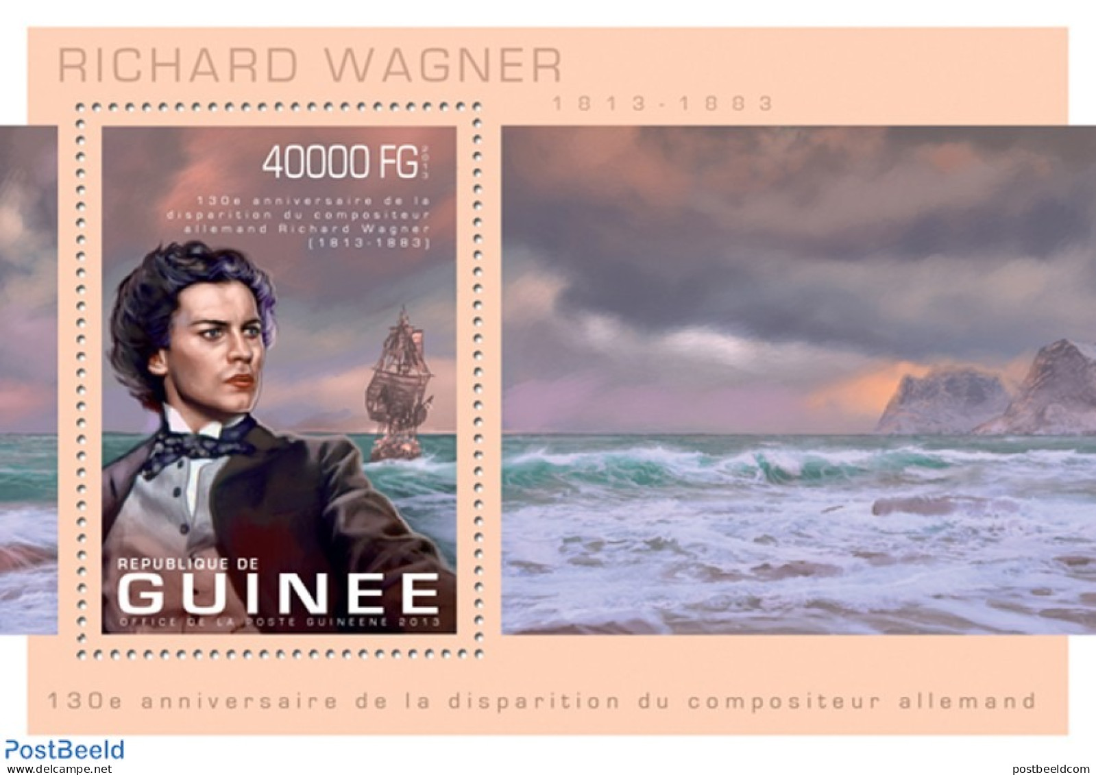Guinea, Republic 2013 Richard Wagner, Mint NH, Performance Art - Transport - Music - Ships And Boats - Art - Composers - Muziek
