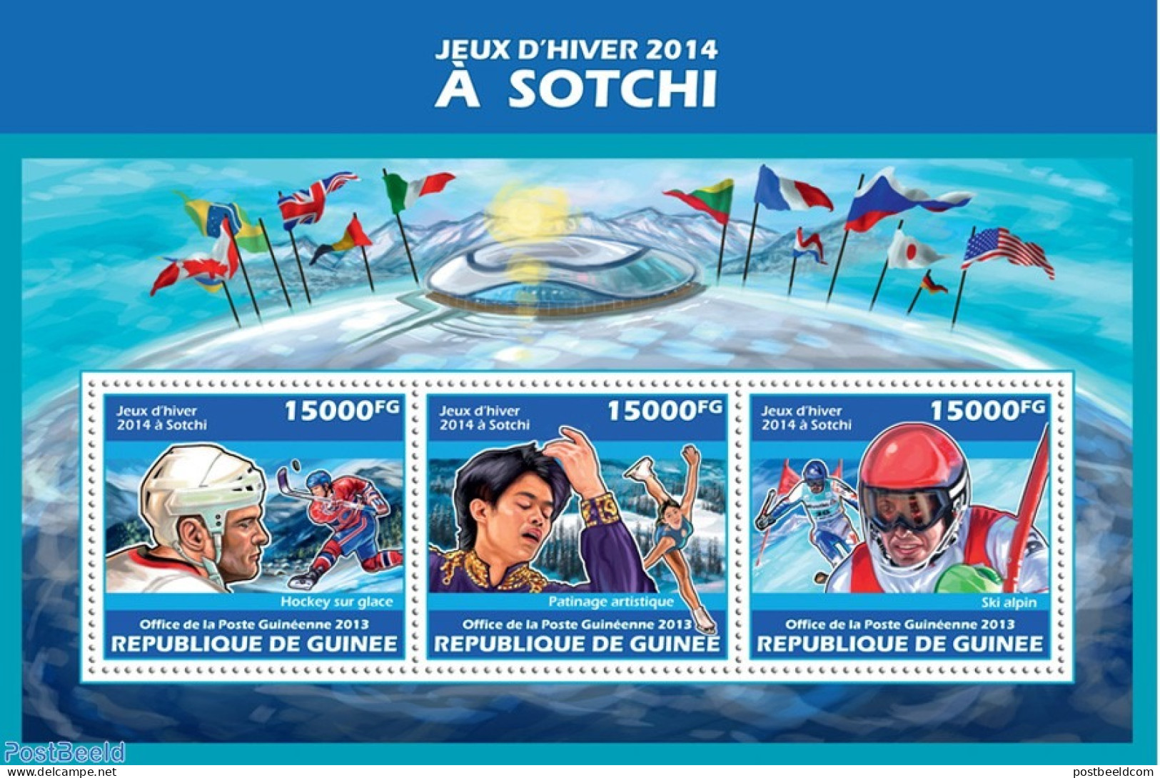 Guinea, Republic 2013 Sochi 2014, Mint NH, Sport - Ice Hockey - Olympic Winter Games - Skating - Skiing - Hockey (Ijs)