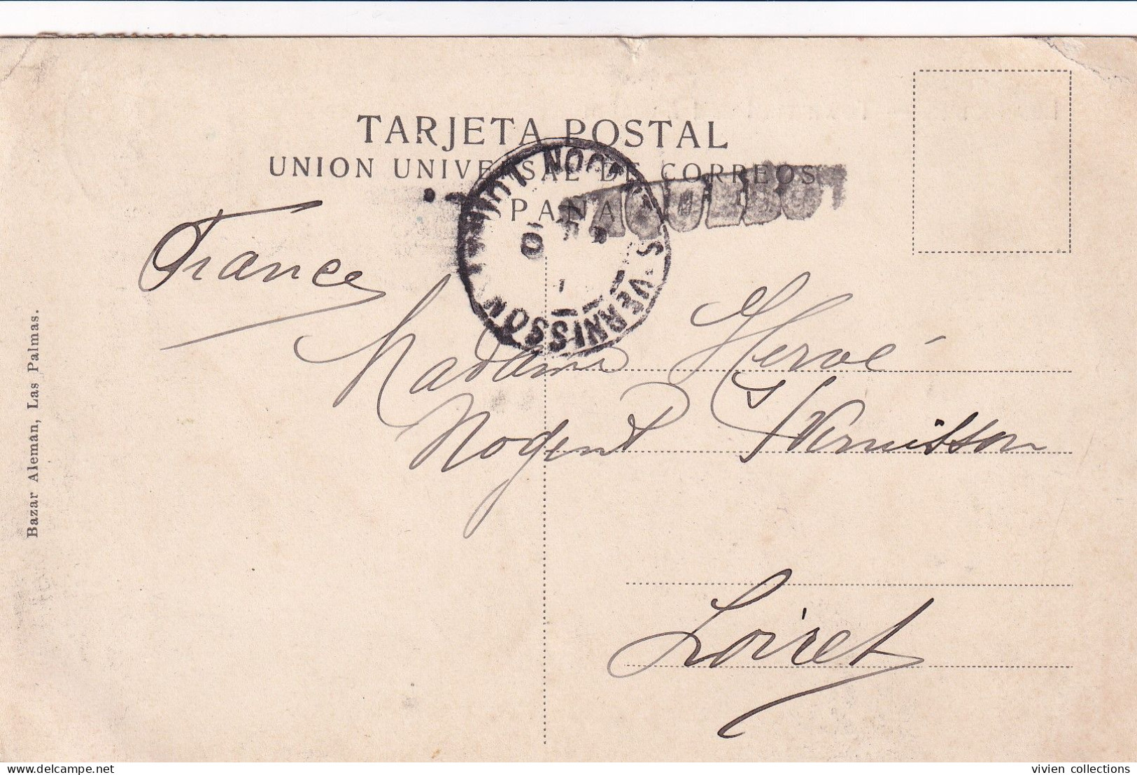 Espagne - Royaume Uni Poste Maritime Carte De Las Palmas Postée A Bord Griffe Paquebot Au Dos Et Oblitéré à Londres 1910 - Lettres & Documents