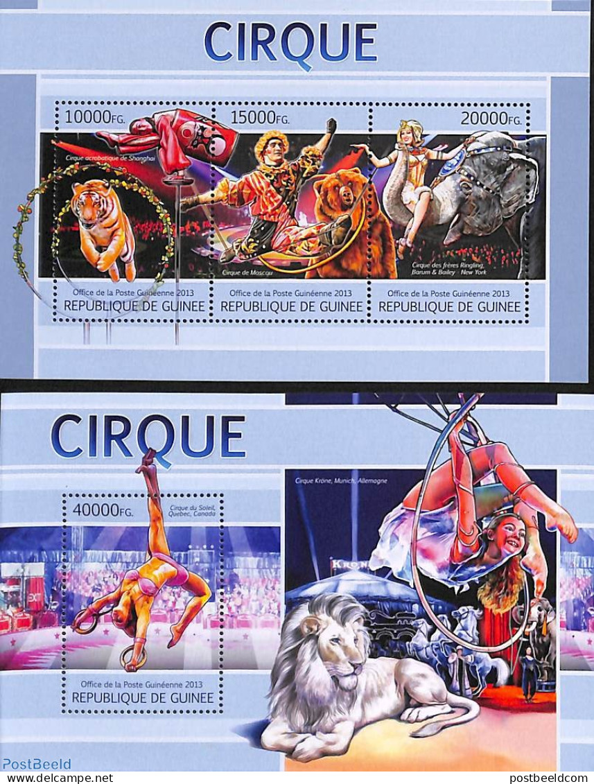 Guinea, Republic 2013 Circus 2 S/s, Mint NH, Nature - Performance Art - Elephants - Circus - Circo