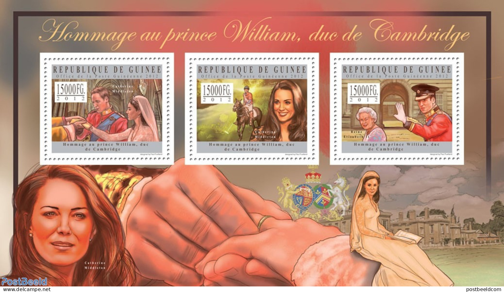 Guinea, Republic 2012 Tribute To Prince William, Mint NH, History - Nature - Kings & Queens (Royalty) - Horses - Familles Royales