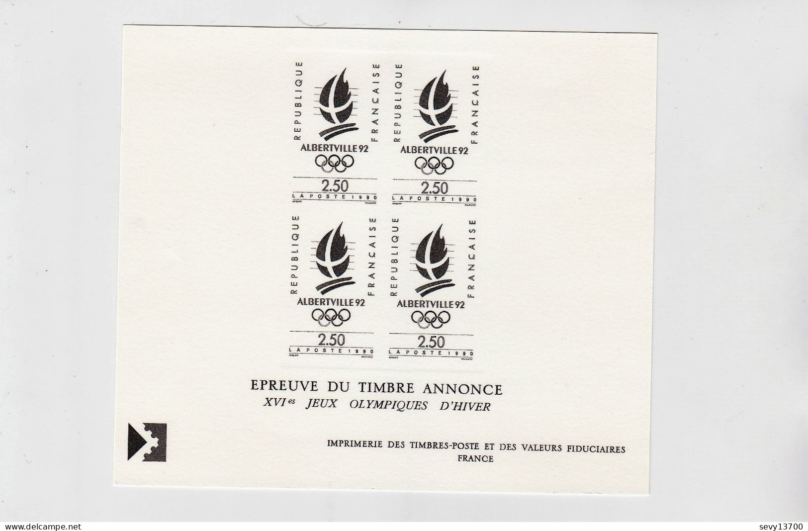 Epreuve Du Timbre Annonce XVI Es Jeux Olympiques D'Hiver - Imprimerie Des Timbre - Künstlerentwürfe