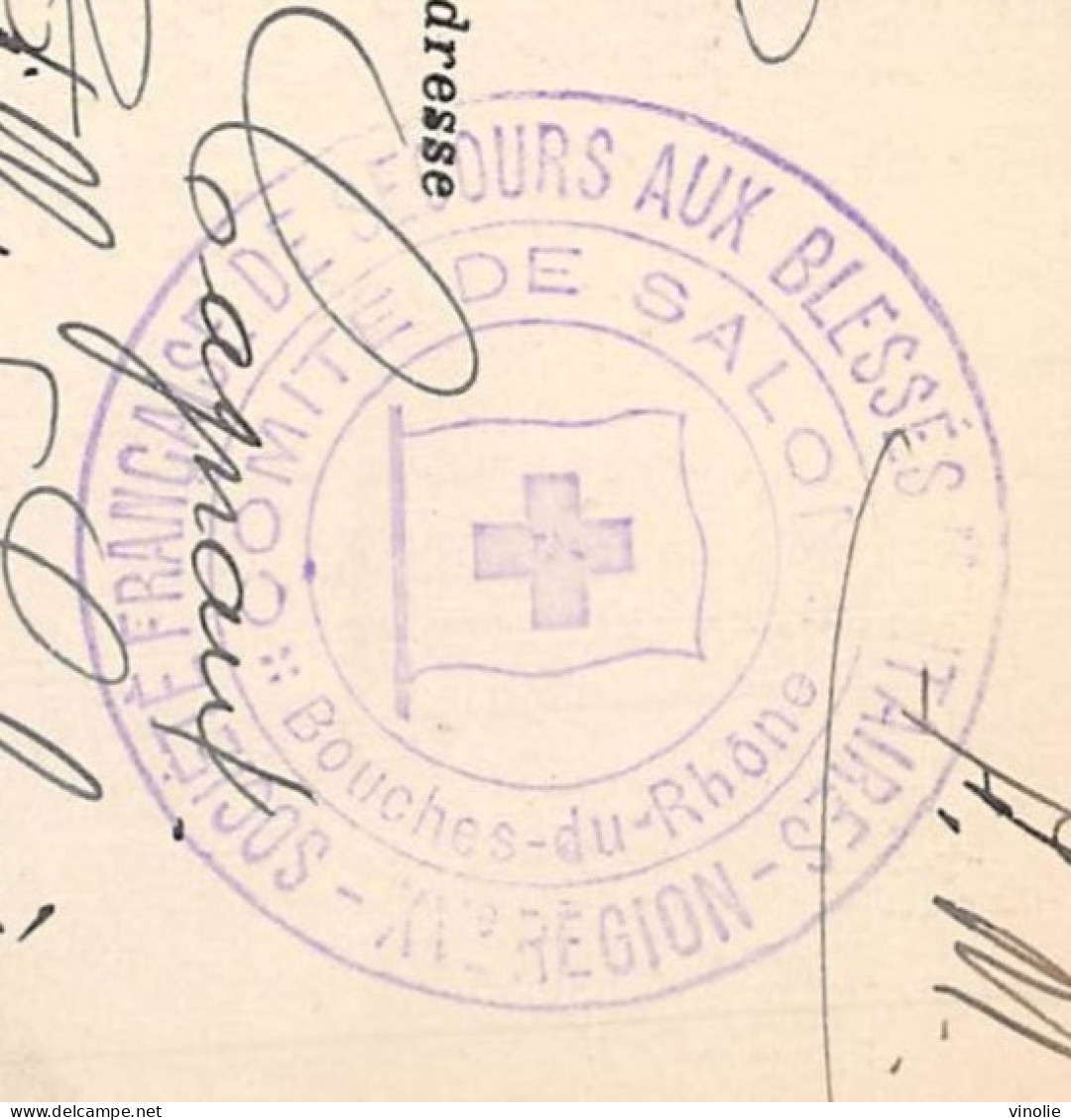 24-5397 : OBLITERATION FRANCHISE MILITAIRE. SOCIETE FRANCAISE SECOURS AUX BLESSES. SALON-DE-PROVENCE. BOUCHES-DU-RHONE - 1. Weltkrieg 1914-1918