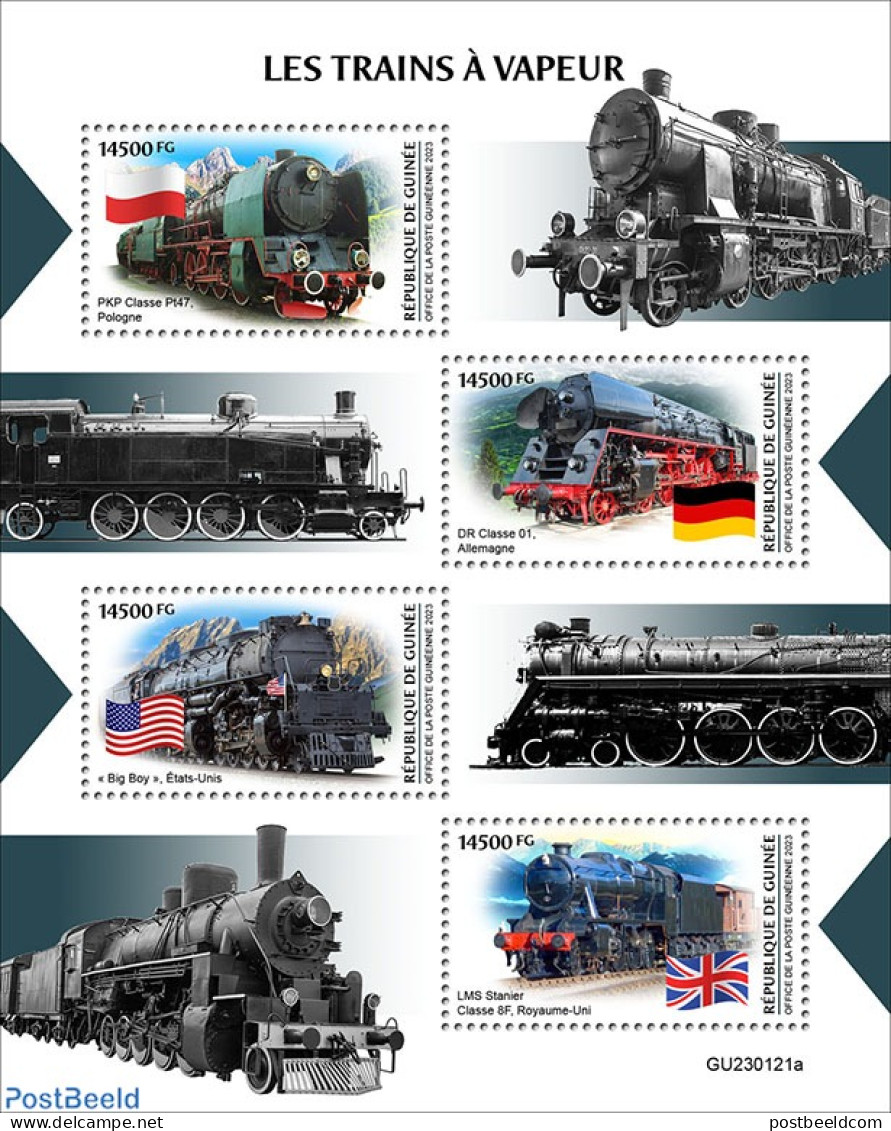 Guinea, Republic 2023 Steam Trains, Mint NH, History - Transport - Flags - Railways - Eisenbahnen