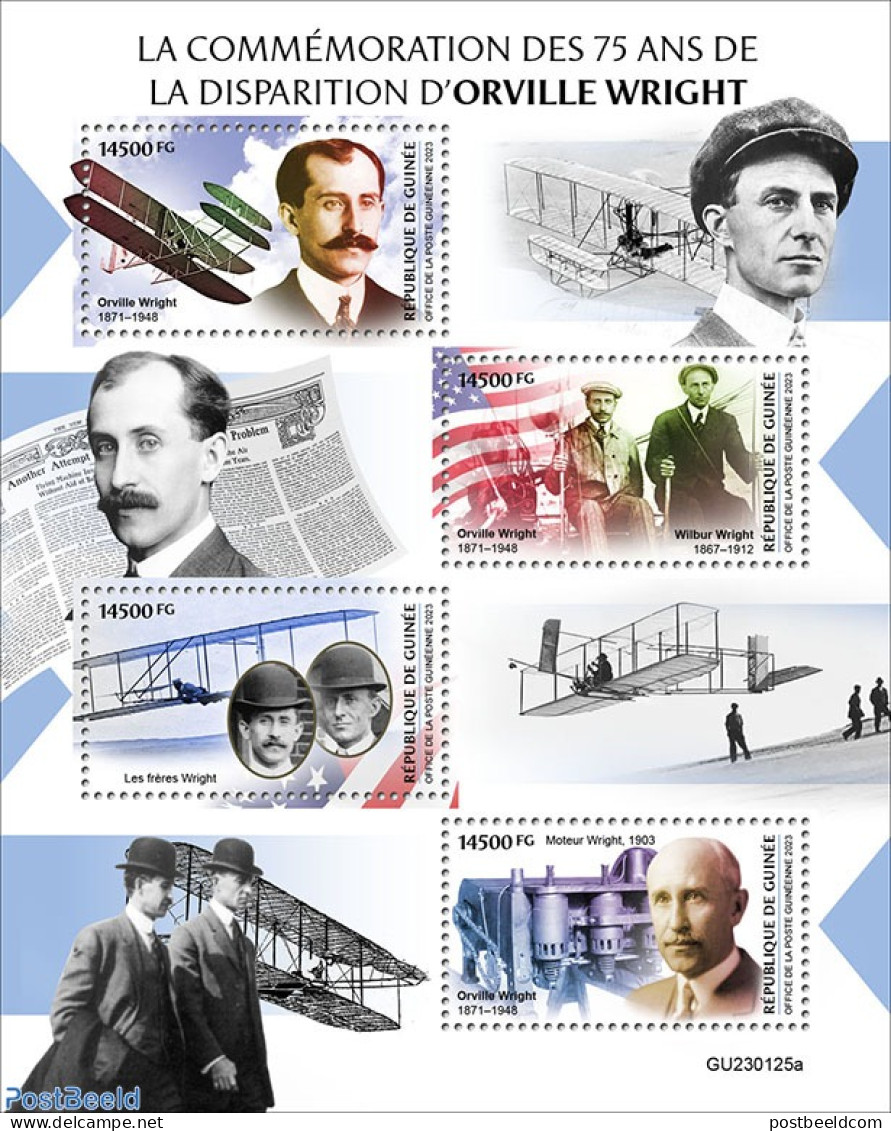 Guinea, Republic 2023 75th Memorial Anniversary Of Orville Wright, Mint NH, Transport - Aircraft & Aviation - Flugzeuge