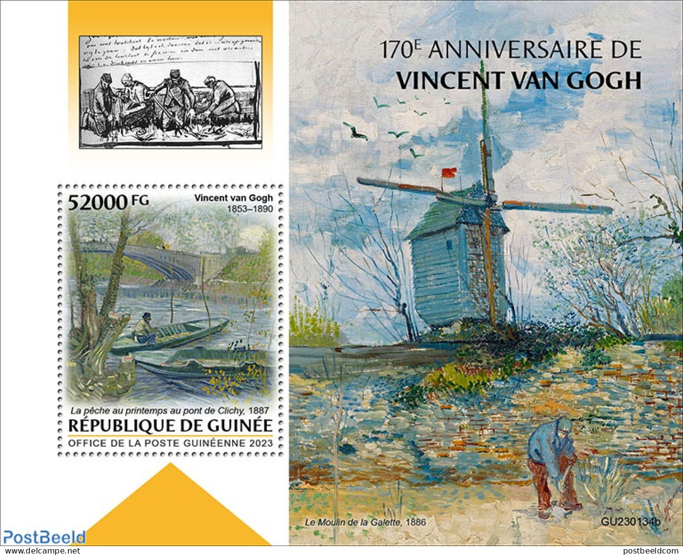 Guinea, Republic 2023 Vincent Van Gogh, Mint NH, History - Nature - Transport - Various - Flags - Birds - Trees & Fore.. - Rotary, Lions Club