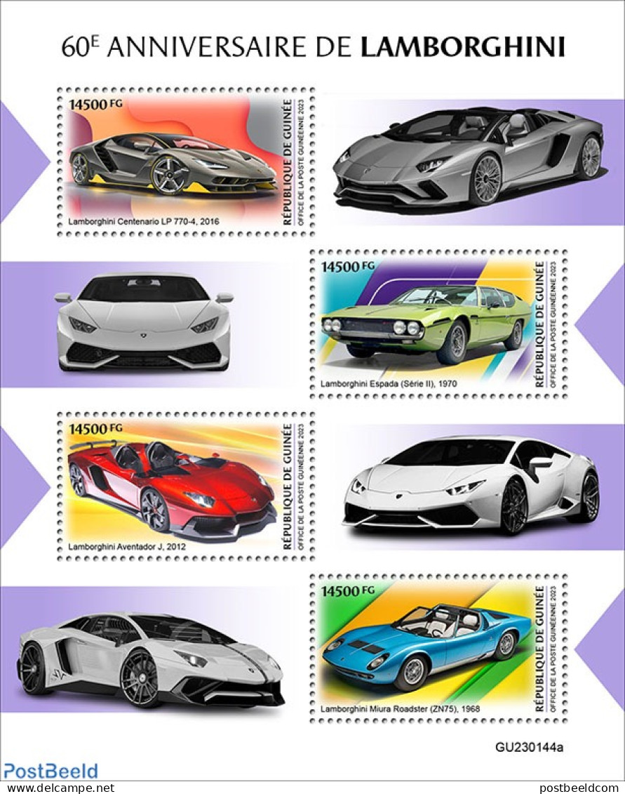Guinea, Republic 2023 60th Anniversary Of Lamborghini, Mint NH, Transport - Automobiles - Cars