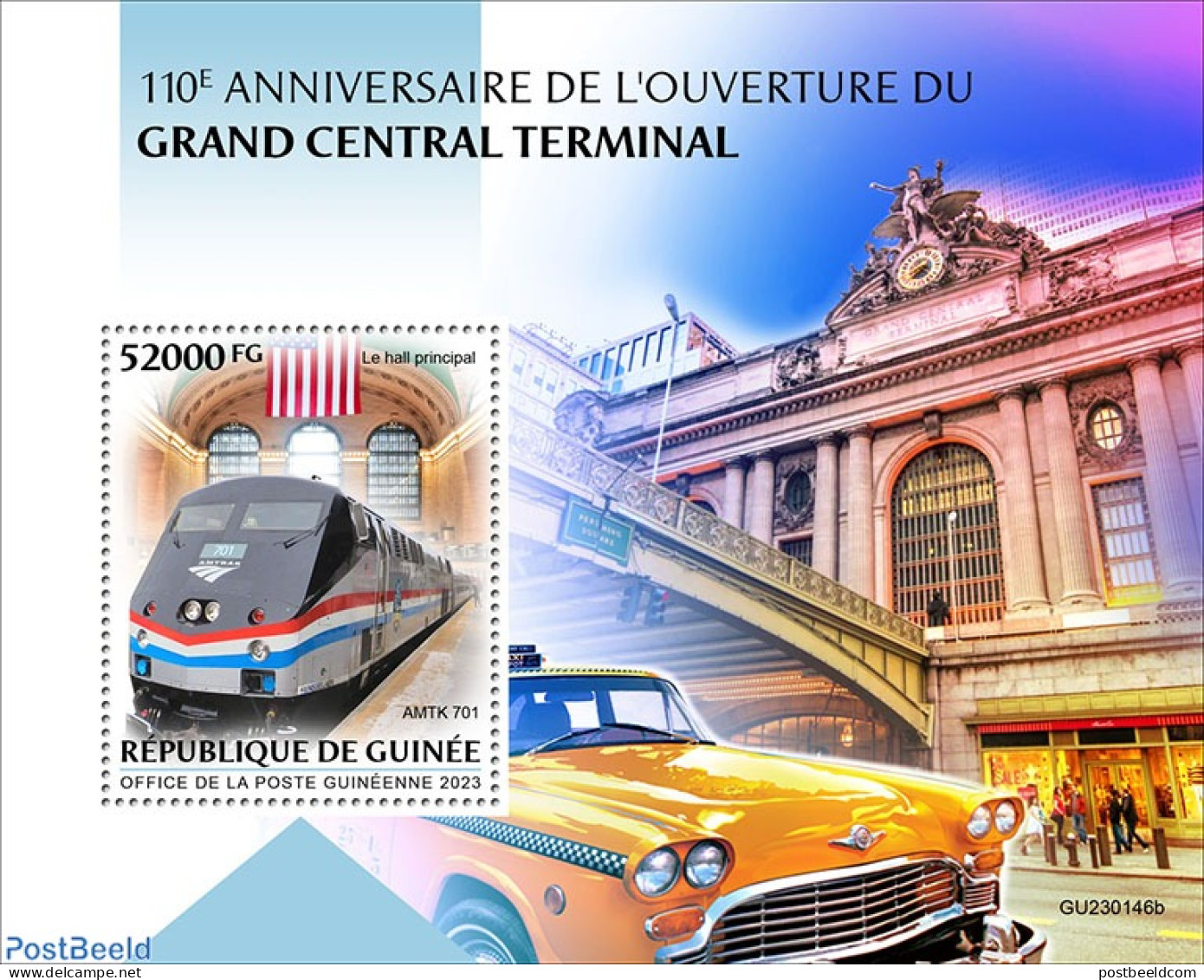 Guinea, Republic 2023 Grand Central Station, Mint NH, Transport - Automobiles - Railways - Art - Architecture - Automobili