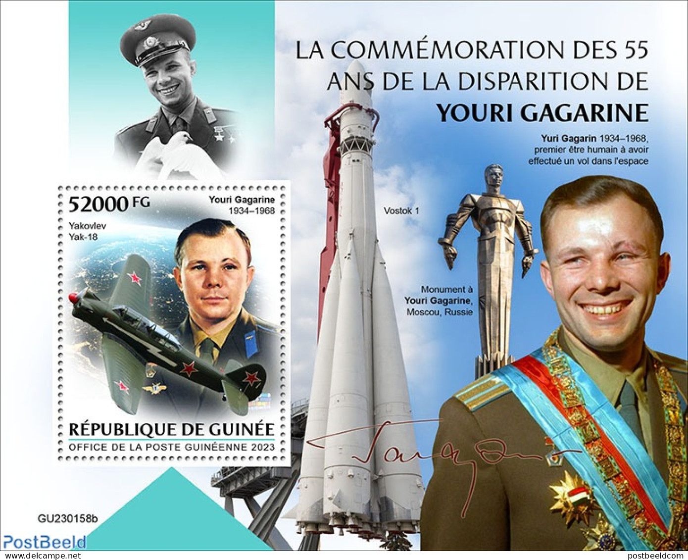 Guinea, Republic 2023 Yuri Gagarin, Mint NH, Transport - Aircraft & Aviation - Space Exploration - Vliegtuigen