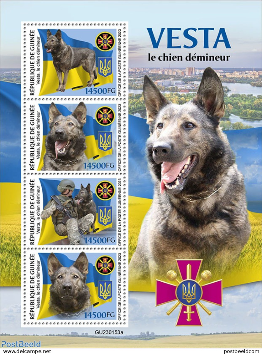 Guinea, Republic 2023 Mine-detecting Dogs, Mint NH, History - Nature - Various - Militarism - Dogs - Weapons - Militaria