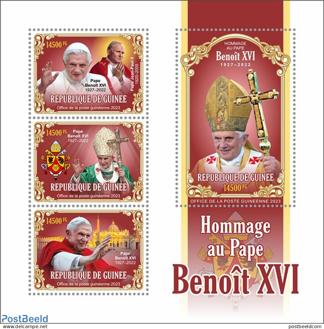 Guinea, Republic 2023 Pope Benedict XVI, Mint NH, Religion - Pope - Pausen
