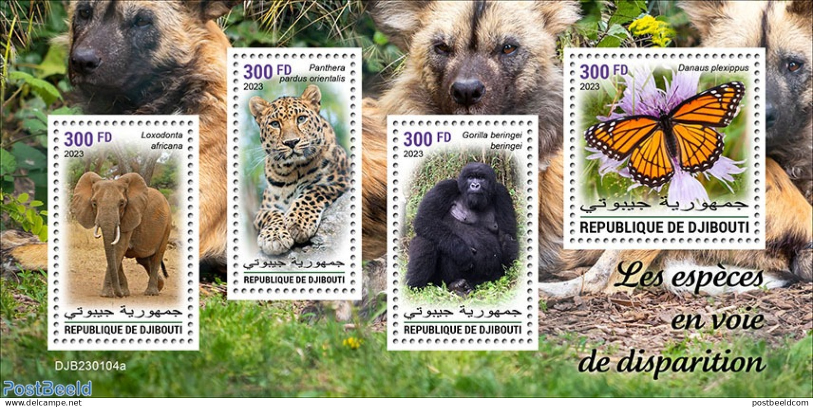 Djibouti 2023 Endangered Species , Mint NH, Nature - Butterflies - Cat Family - Elephants - Monkeys - Yibuti (1977-...)