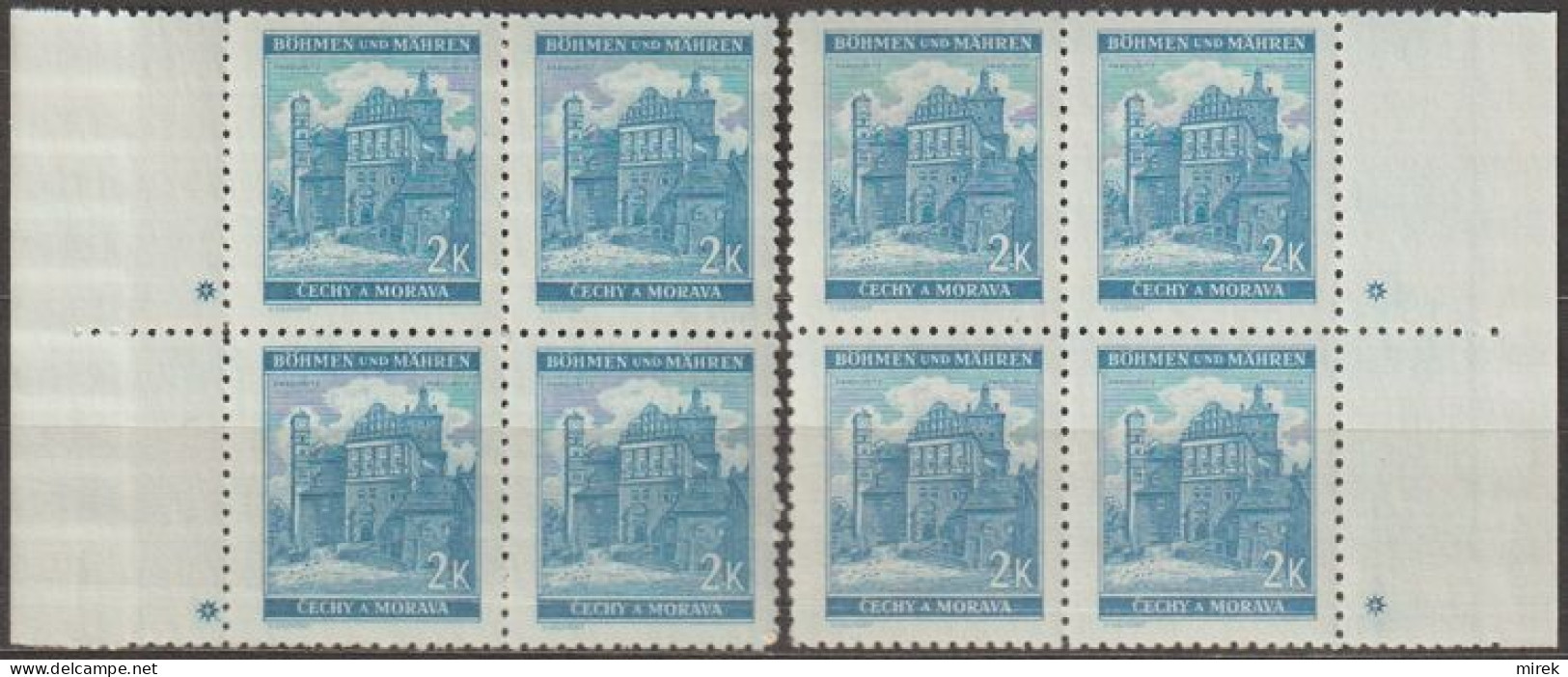 056/ Pof. 59, Green Blue; Border 4-blocks, Plate Mark + - Nuovi