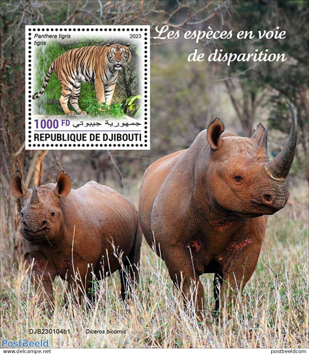Djibouti 2023 Endangered Species , Mint NH, Nature - Cat Family - Rhinoceros - Djibouti (1977-...)