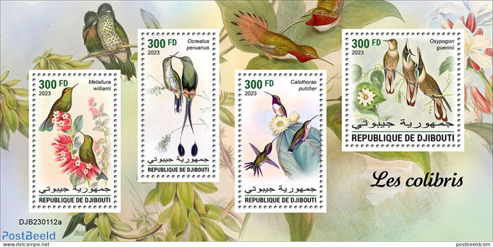 Djibouti 2023 Hummingbirds, Mint NH, Nature - Birds - Flowers & Plants - Hummingbirds - Dschibuti (1977-...)