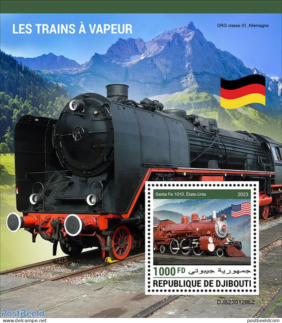 Djibouti 2023 Steam Trains, Mint NH, History - Sport - Transport - Flags - Mountains & Mountain Climbing - Railways - Escalada