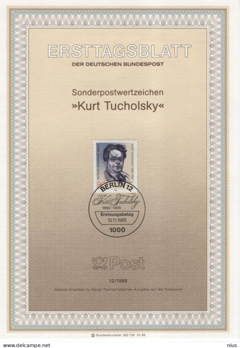 Germany Deutschland 1985-12 Kurt Tucholsky, German Journalist Satirist Writer, Canceled In Berlin - 2001-2010