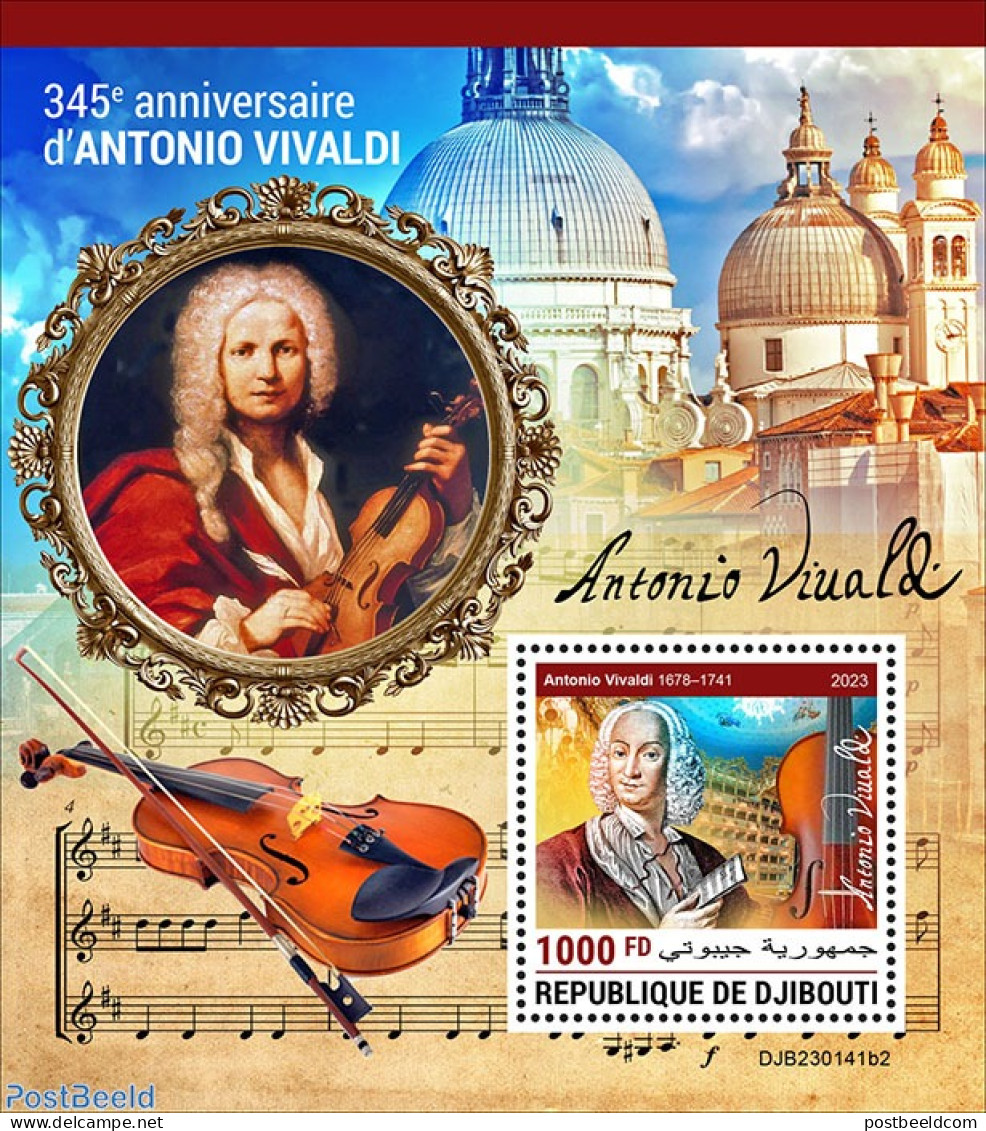 Djibouti 2023 Antonio Vivaldi, Mint NH, Performance Art - Music - Musical Instruments - Art - Composers - Musique