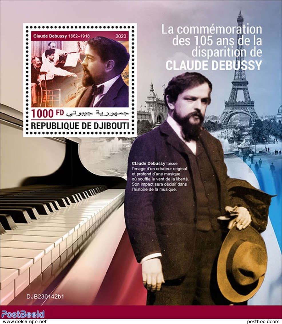 Djibouti 2023 Claude Debussy, Mint NH, Performance Art - Music - Musical Instruments - Art - Composers - Musique