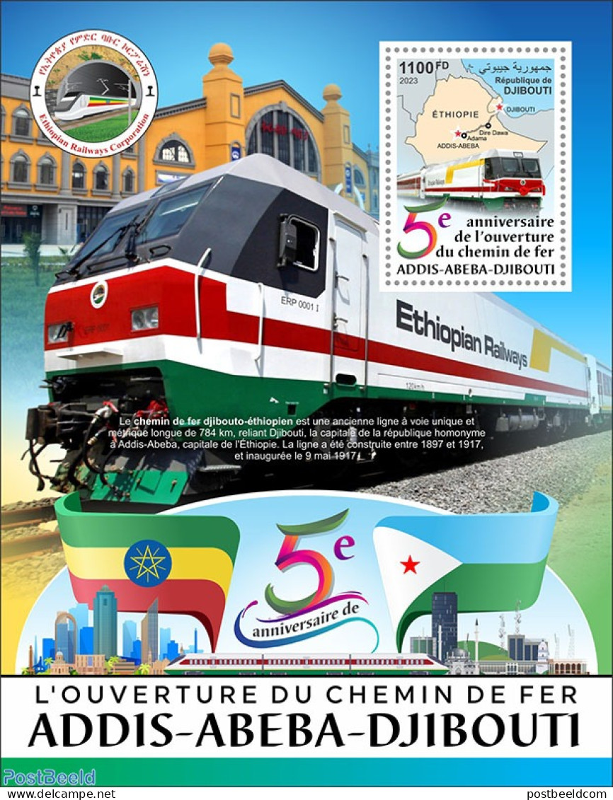 Djibouti 2023 5th Anniversary Of The Openeing Of Railway Adis-Adeba-Djibouti, Mint NH, Transport - Railways - Trains