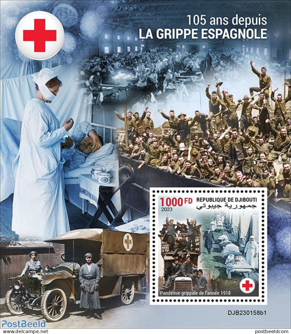 Djibouti 2023 Spanish Flu, Mint NH, Health - Transport - Red Cross - Automobiles - Rotes Kreuz