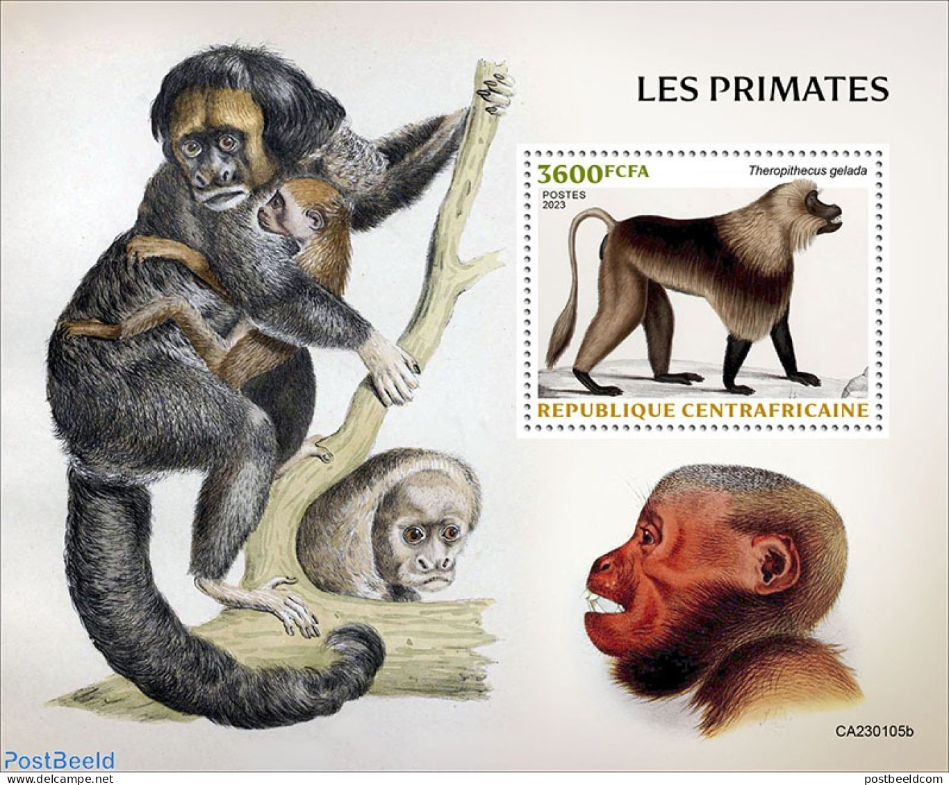 Central Africa 2023 Primates, Mint NH, Nature - Monkeys - Centrafricaine (République)